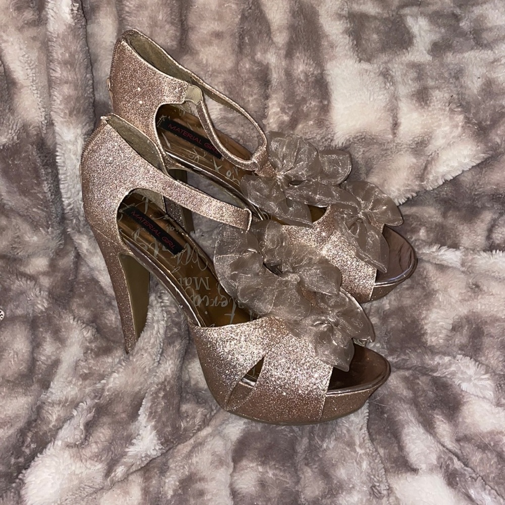 Material Girl glitter bow heels